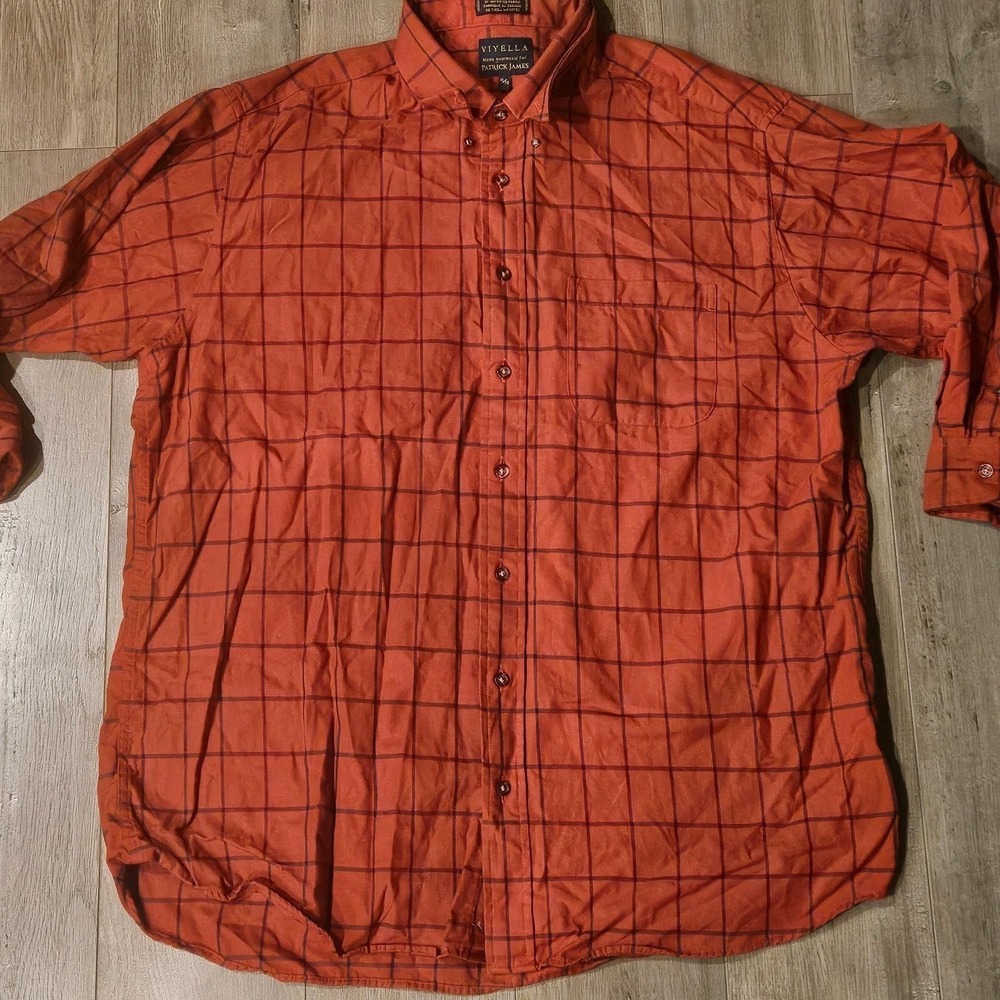 Viyella for Patrick James Shirt Mens Extra Large Plaid Red Cotton‎ Wool Blend